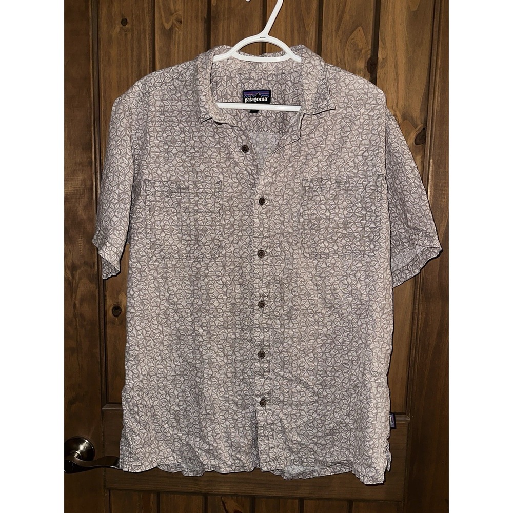 Patagonia Camp Shirt Mens Size L Gray Hemp Organic Cotton Short Sleeve Button
